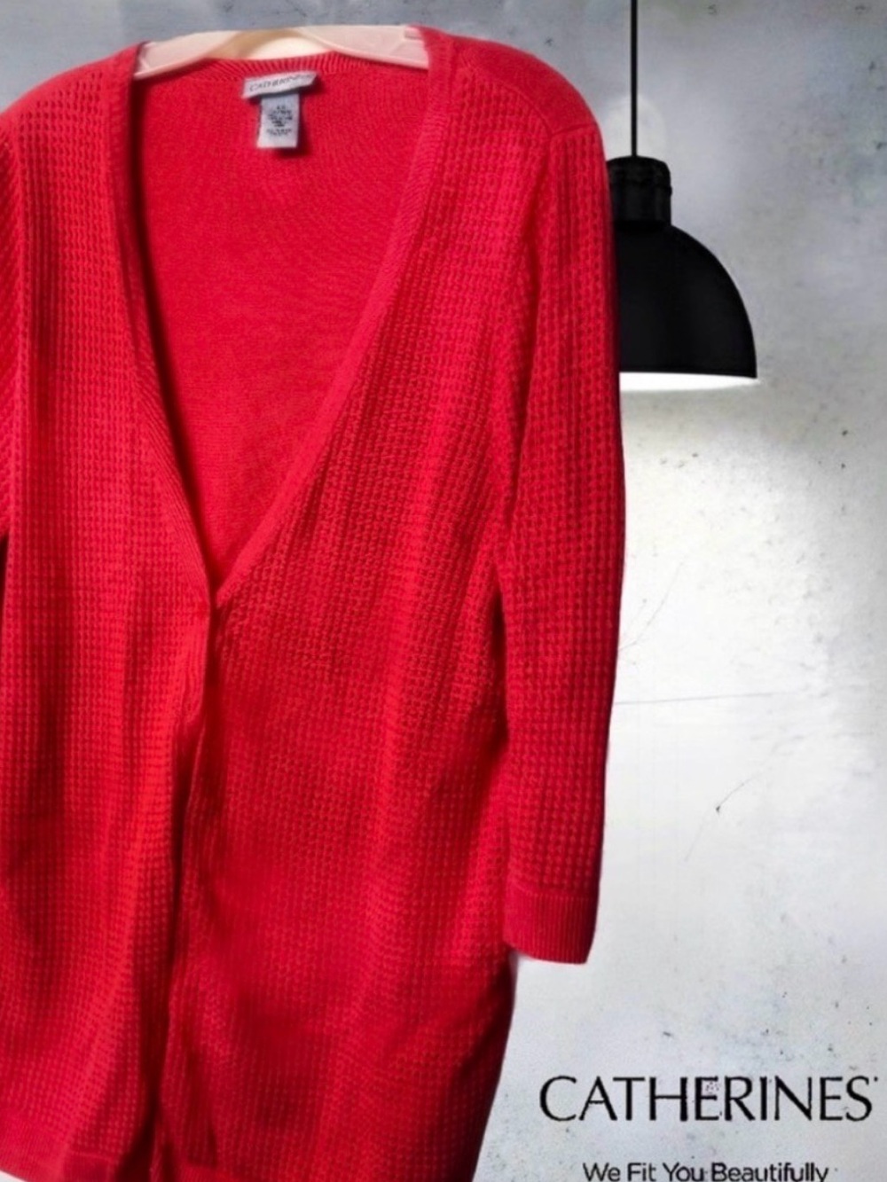 Catherines Women's Red Mesh Cardigan Sweater
